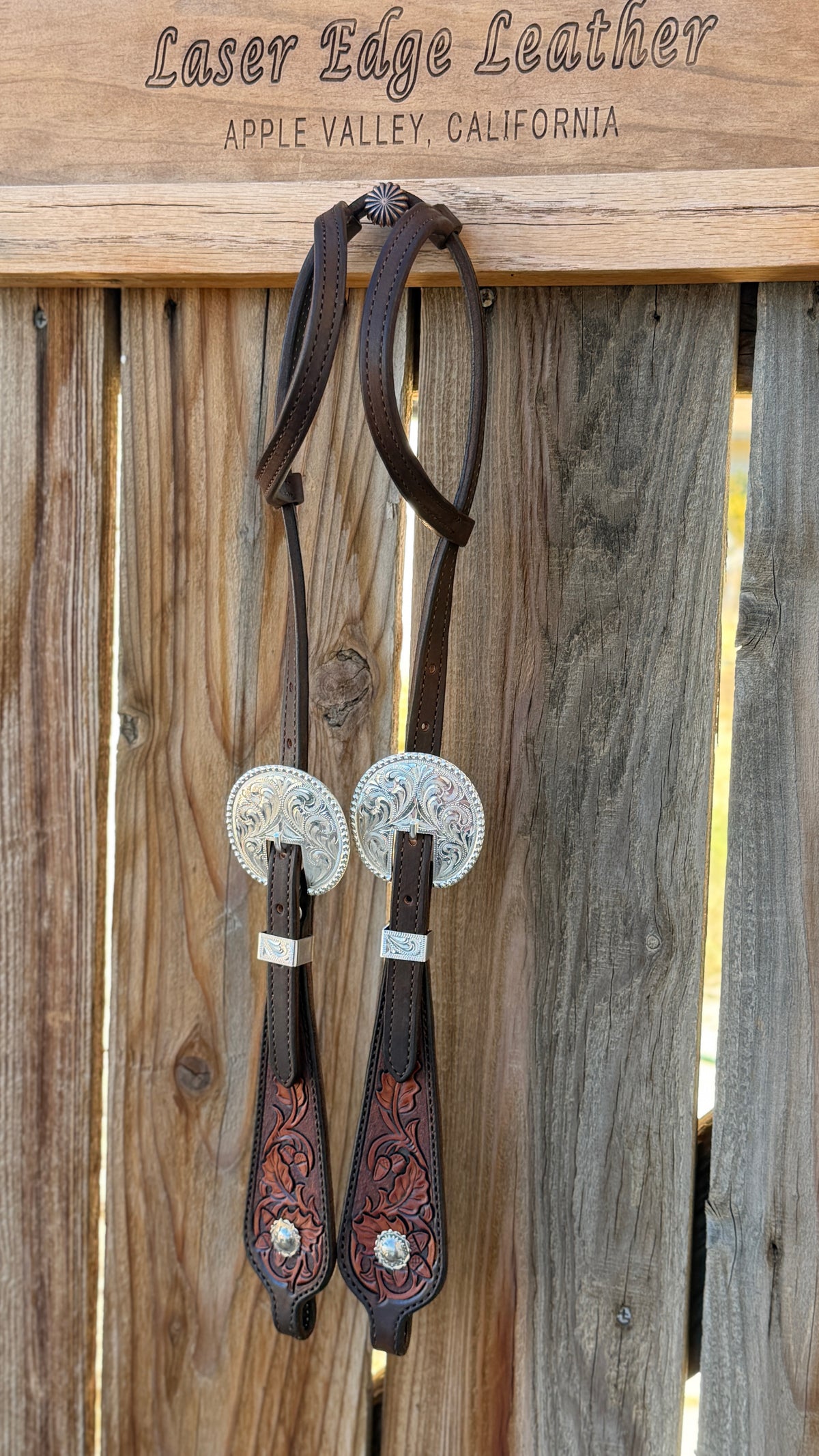 Acorn Oak Leaf Tooled Headstall Silver Plated
