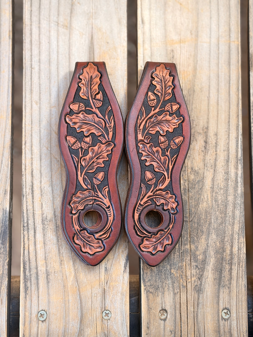Acorn Oak Leaf Tooled Slobber Straps