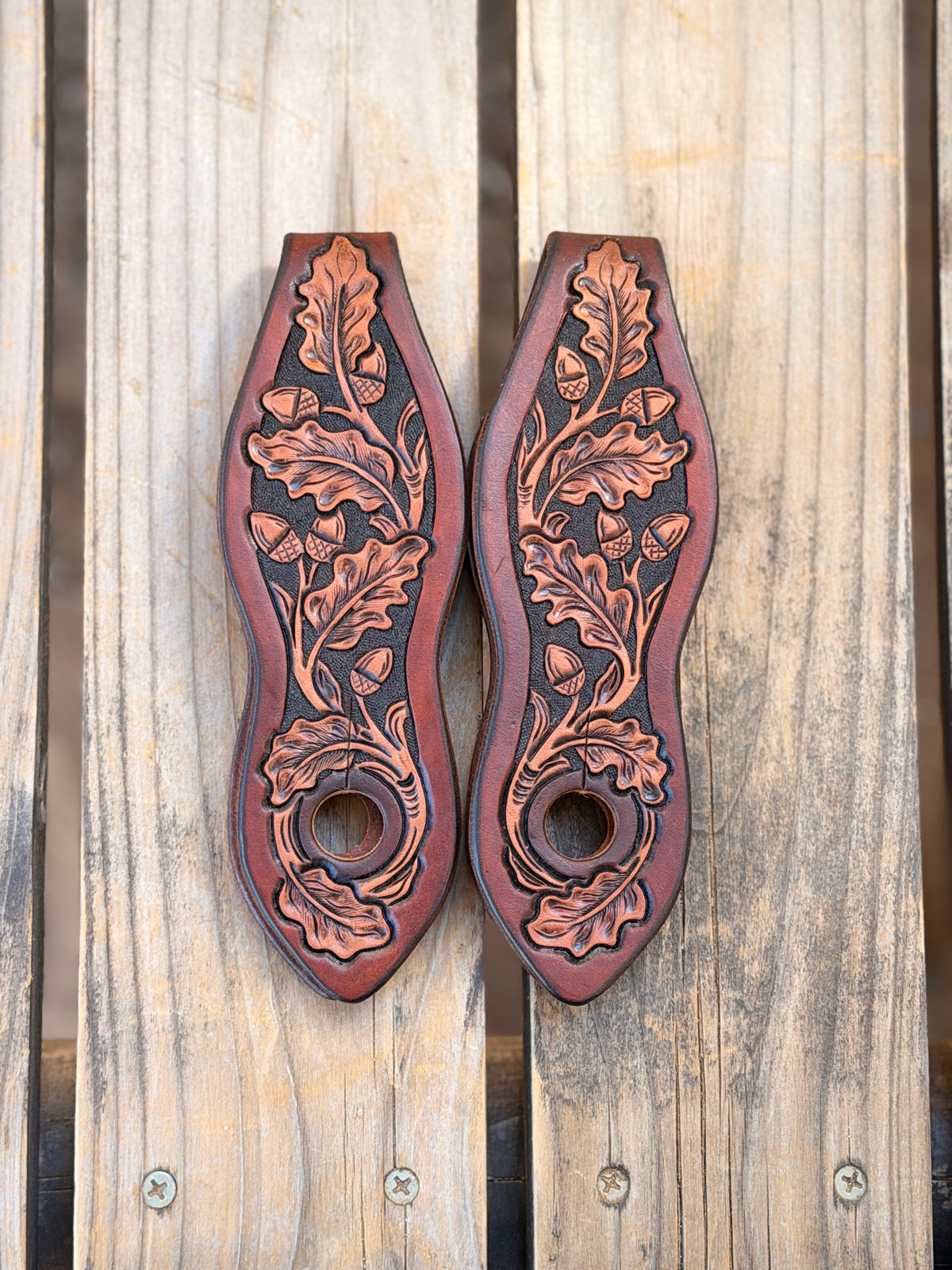 Acorn Oak Leaf Tooled Slobber Straps