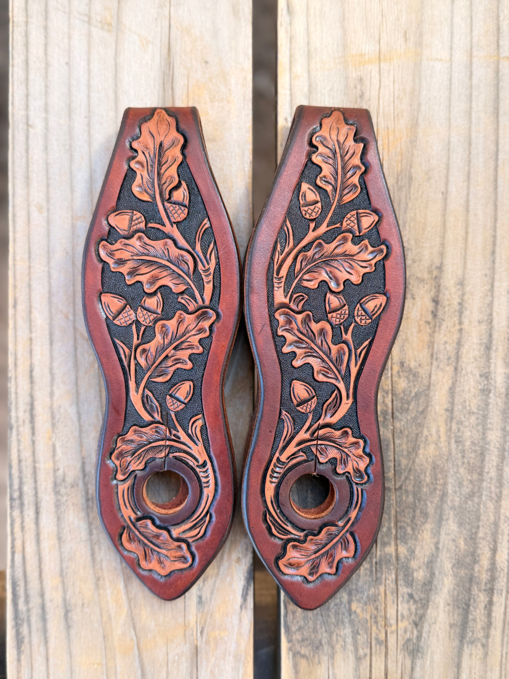 Acorn Oak Leaf Tooled Slobber Straps