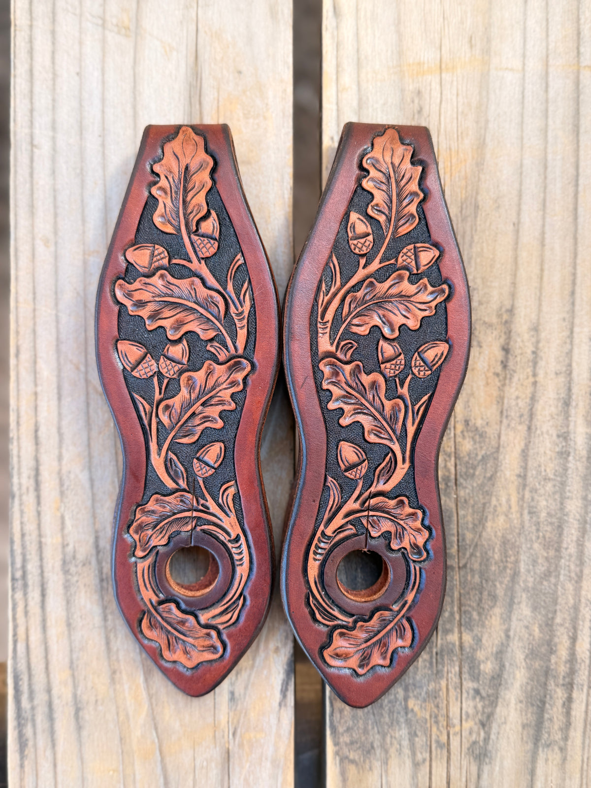 Acorn Oak Leaf Tooled Slobber Straps