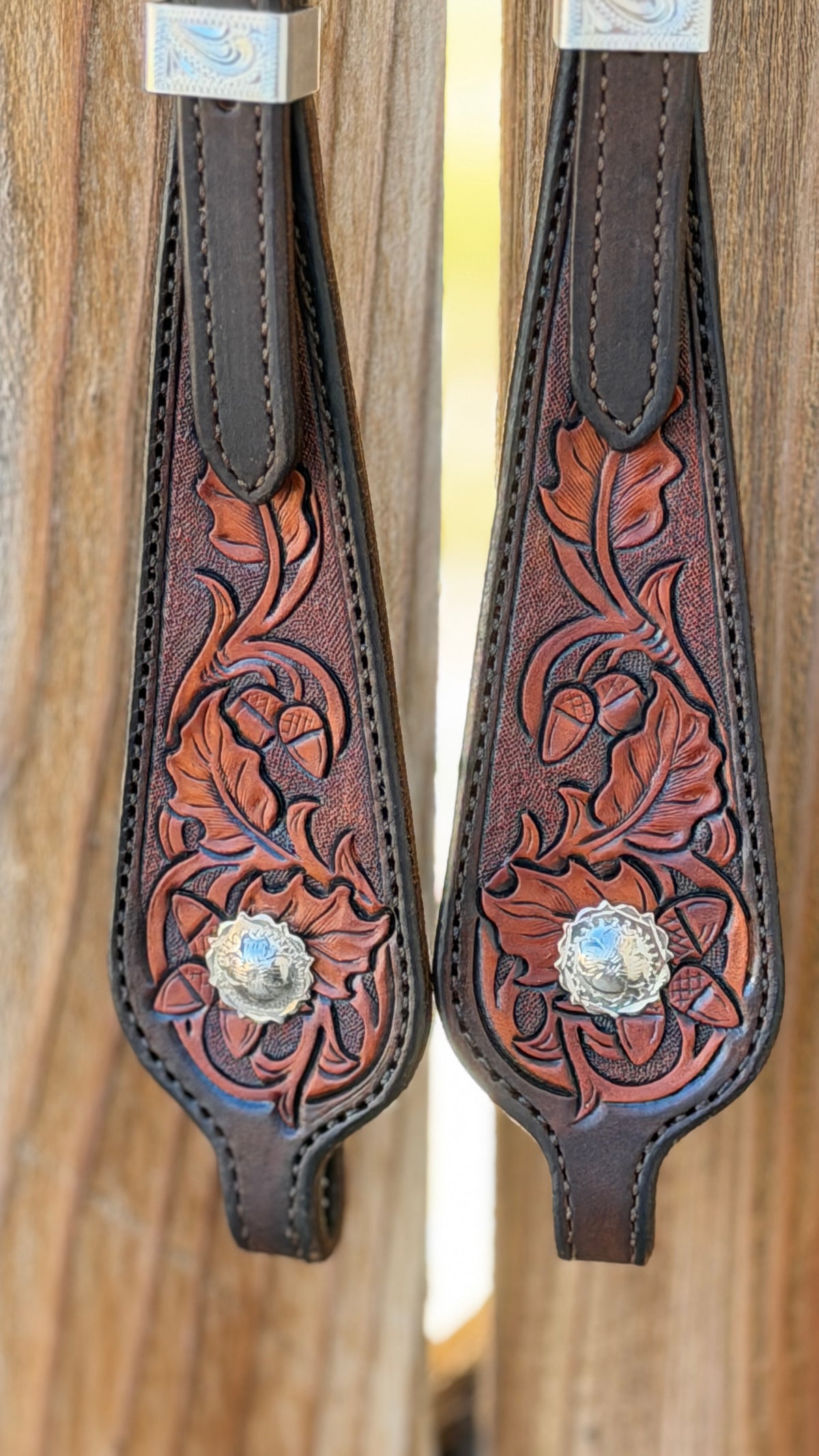 Acorn Oak Leaf Tooled Headstall Silver Plated