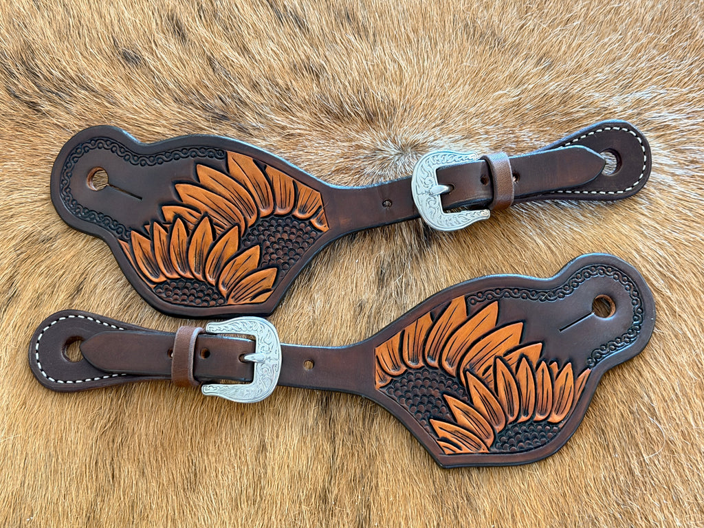 Sunflower Tooled Spur Straps