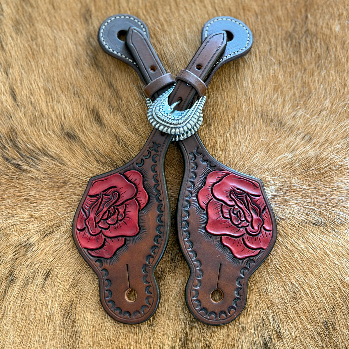Rose Tooled Spur Straps