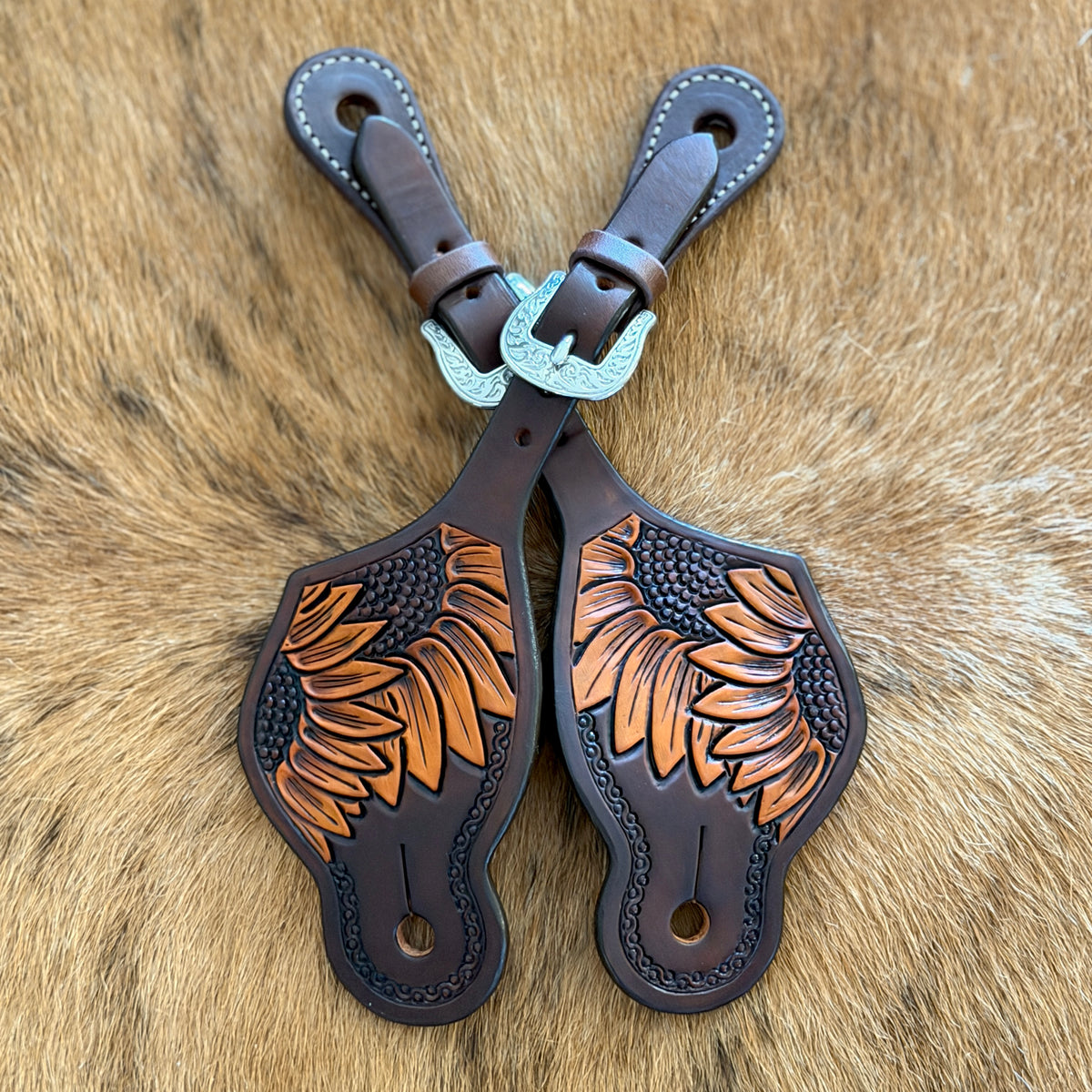 Sunflower Tooled Spur Straps