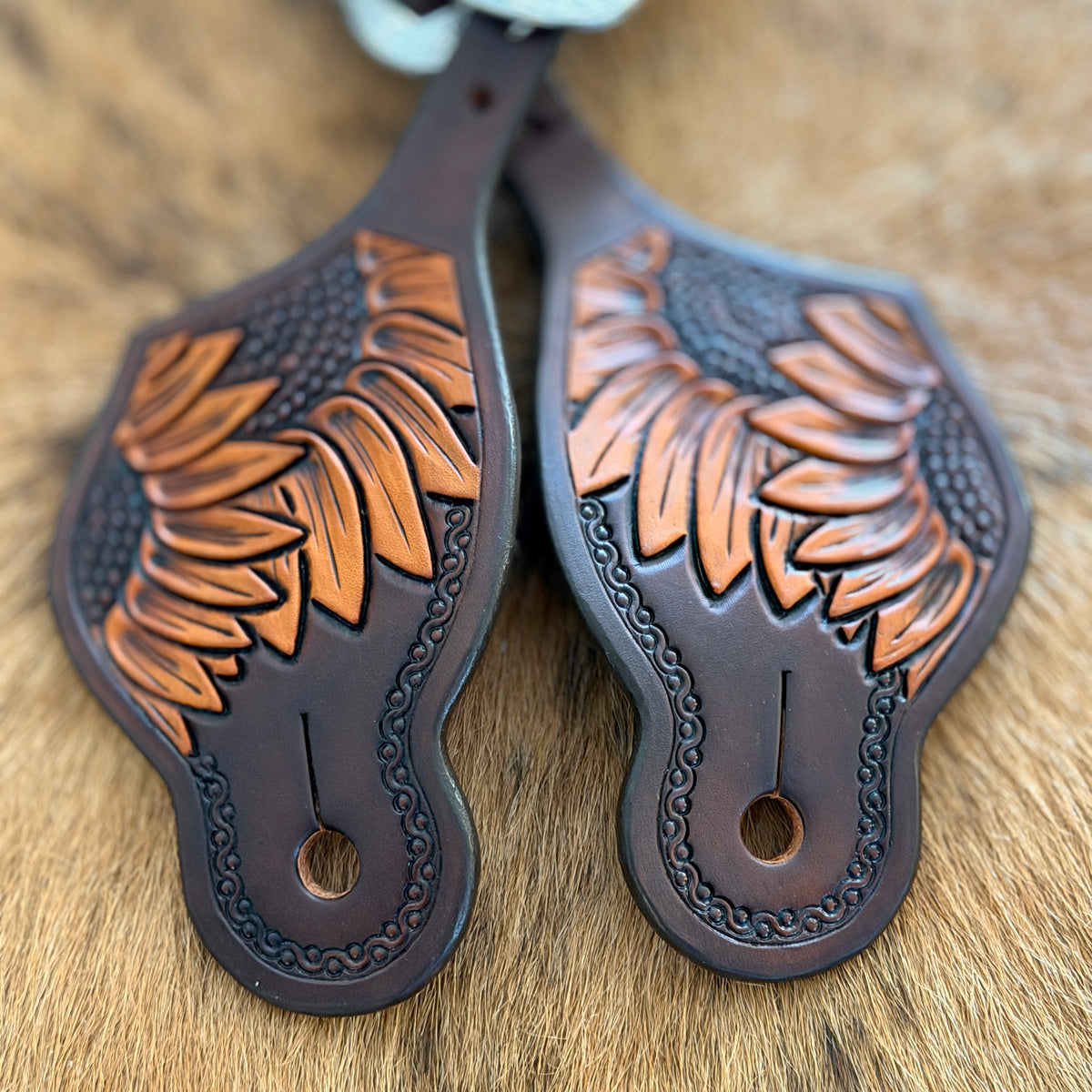 Sunflower Tooled Spur Straps
