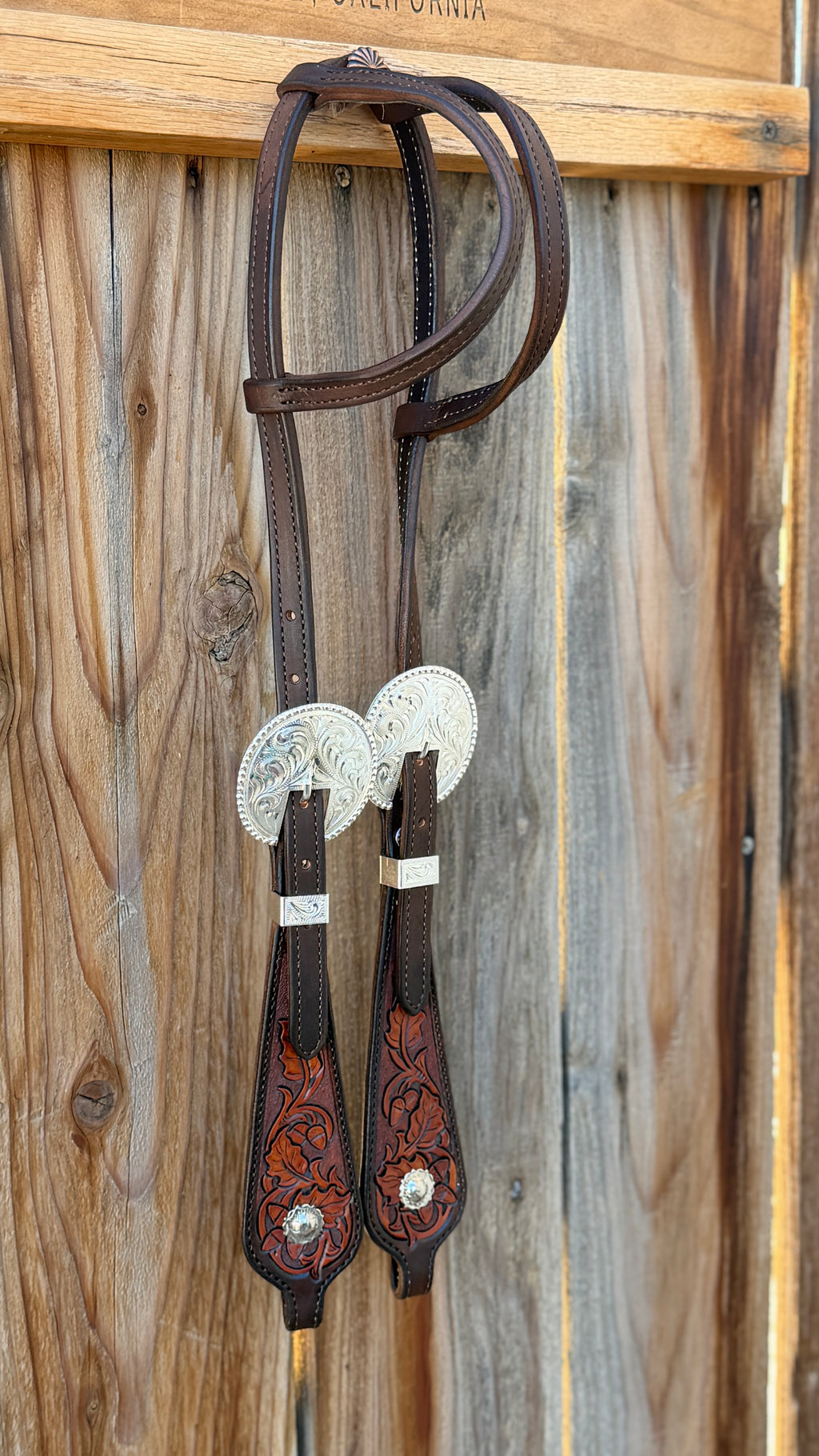 Acorn Oak Leaf Tooled Headstall Silver Plated